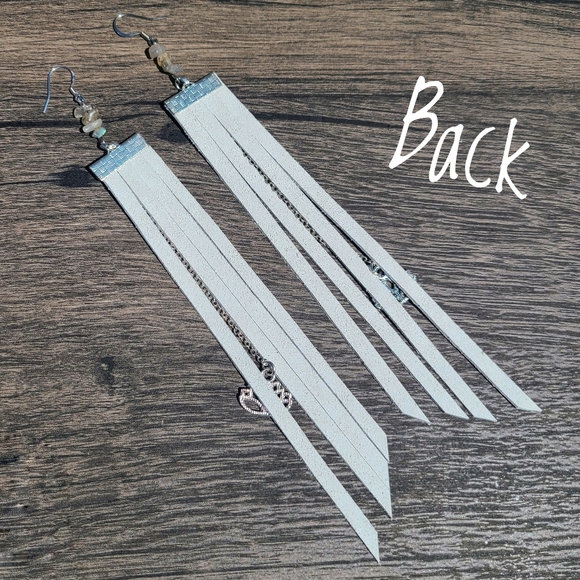 SOLD Chevron Lace Print Leather 925 Earrings - Picture 6 of 7